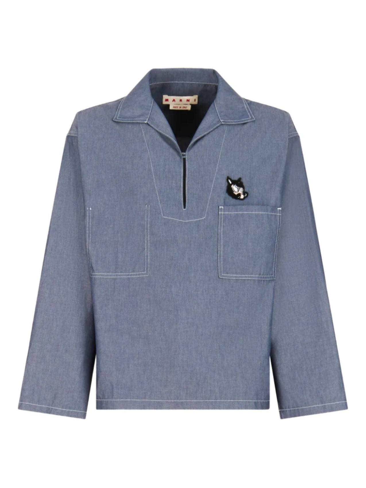 Рубашка из шамбре с воротником-поло Marni, синий
Рубашка из шамбре с воротником-поло Marni, синий