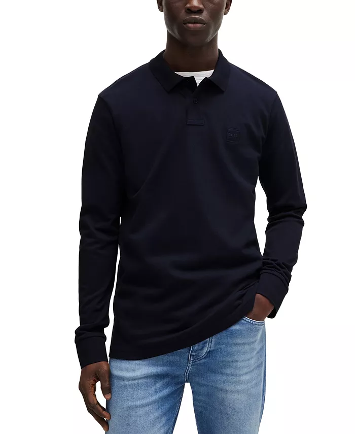 Мужская облегающая футболка-поло с нашивкой-логотипом Hugo Boss, синий
Мужская облегающая футболка-поло с нашивкой-логотипом Hugo Boss, синий