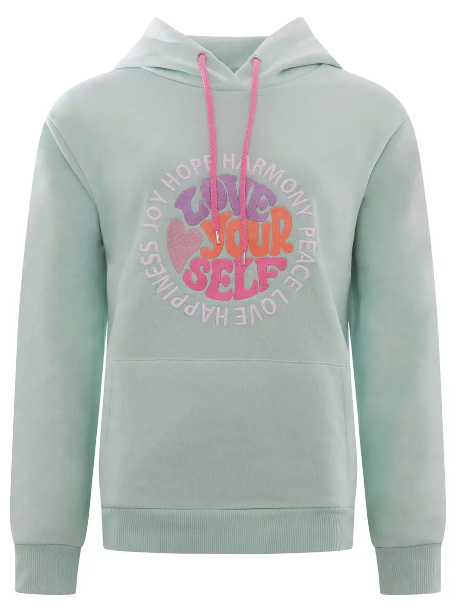 Толстовка с двумя сердечками, с капюшоном, принтом спереди, неонового цвета Zwillingsherz, бирюзовый