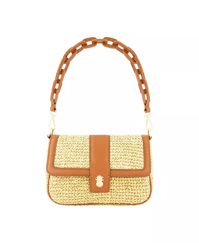 Сумка из рафии с клапаном и двойным кожаным ремнем Tommy Bahama, мультиколор 
Сумка из рафии с клапаном и двойным кожаным ремнем Tommy Bahama, мультиколор