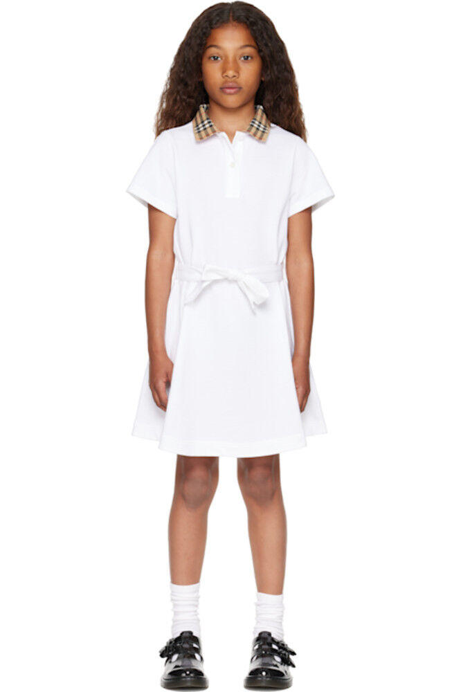 Детское белое платье-рубашка-поло с воротником из хлопка в клетку Burberry
Детское белое платье-рубашка-поло с воротником из хлопка в клетку Burberry