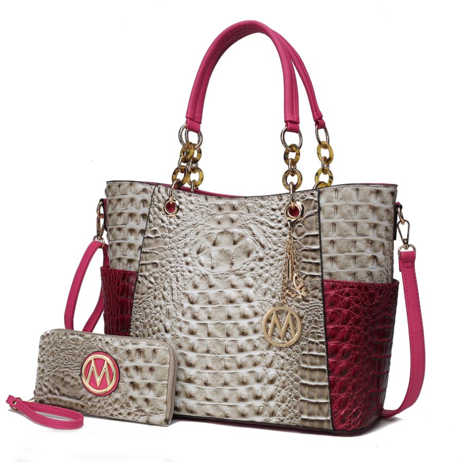 Сумка-шоппер Merlina из искусственной кожи с тиснением под крокодила и кошелек в комплекте - 2 предмета MKF, светло-серый/розовый
Сумка-шоппер Merlina из искусственной кожи с тиснением под крокодила и кошелек в комплекте - 2 предмета MKF, светло-серый/розовый