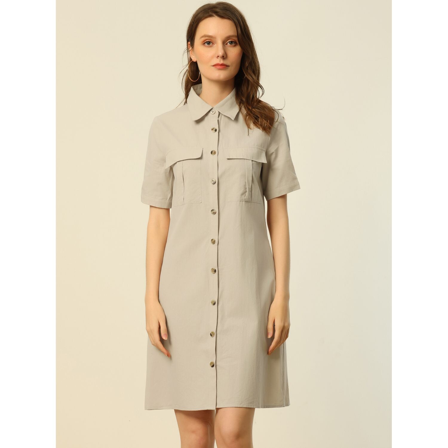 Женское платье-рубашка на пуговицах с воротником и коротким рукавом в стиле сафари с карманом и поясом ALLEGRA K
Женское платье-рубашка на пуговицах с воротником и коротким рукавом в стиле сафари с карманом и поясом ALLEGRA K