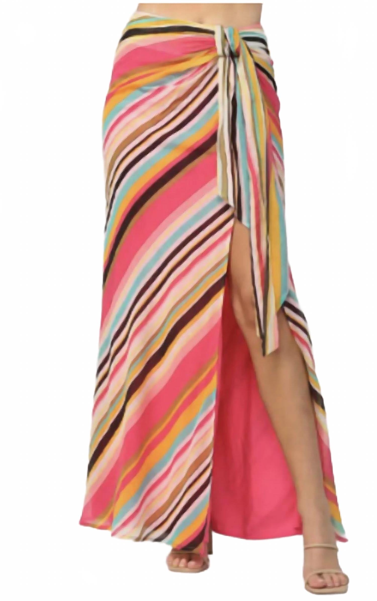 Розовая многоцветная миди-юбка в полоску FATE
Розовая многоцветная миди-юбка в полоску FATE