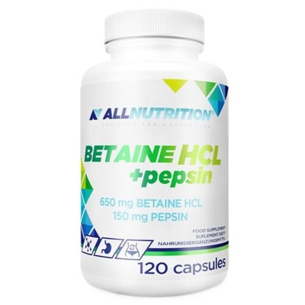 Бетаин HCl + Пепсин 120 капсул Allnutrition
Бетаин HCl + Пепсин 120 капсул Allnutrition