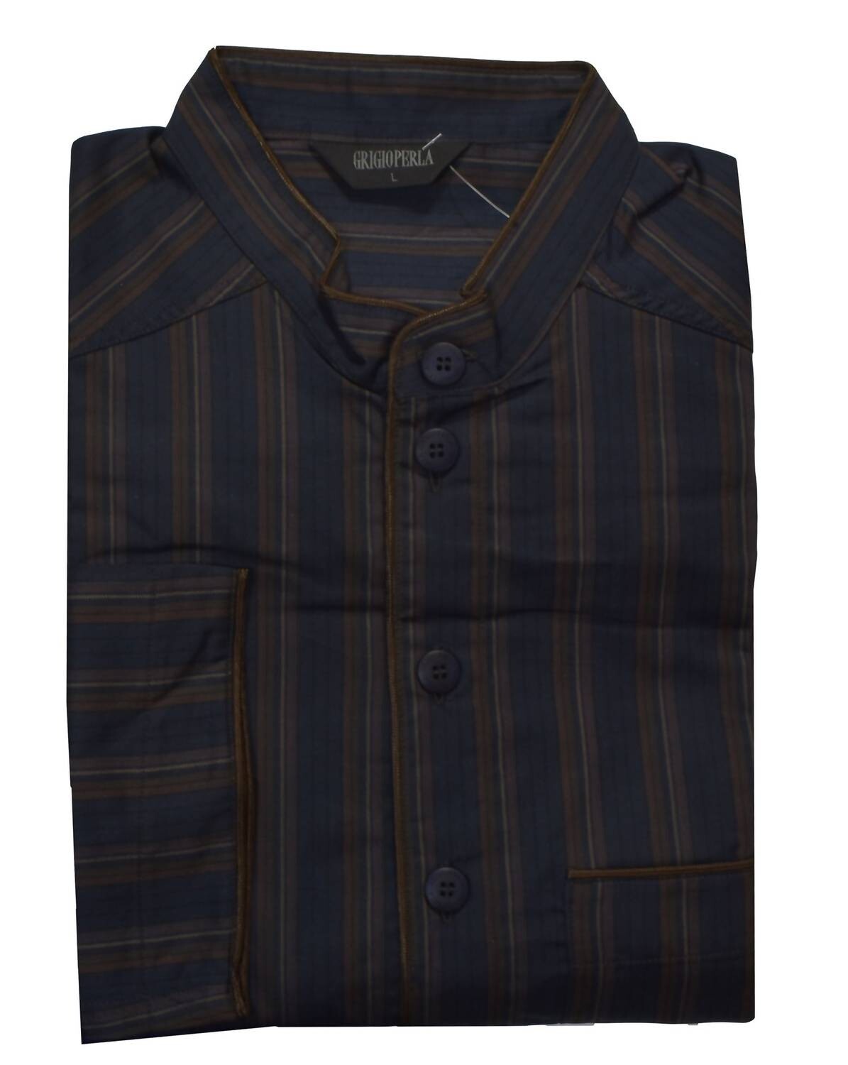 Мужская хлопковая пижама в полоску темно-синего/коричневого цвета Grigio Perla
Мужская хлопковая пижама в полоску темно-синего/коричневого цвета Grigio Perla