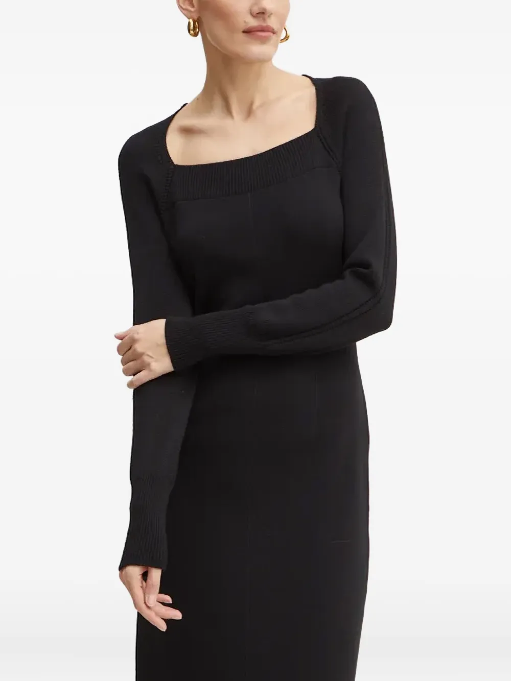 Платье в рубчик с квадратным вырезом LUISA SPAGNOLI, черный 
Платье в рубчик с квадратным вырезом LUISA SPAGNOLI, черный