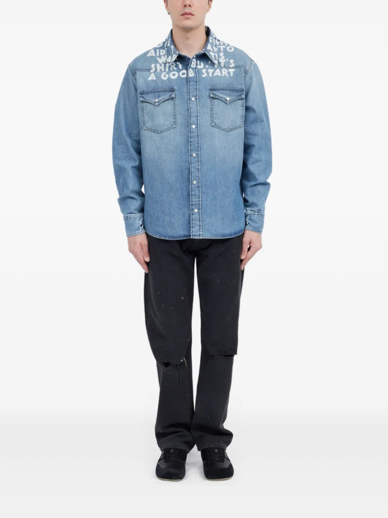 Джинсовая рубашка с надписью MM6 Maison Margiela, синий
Джинсовая рубашка с надписью MM6 Maison Margiela, синий