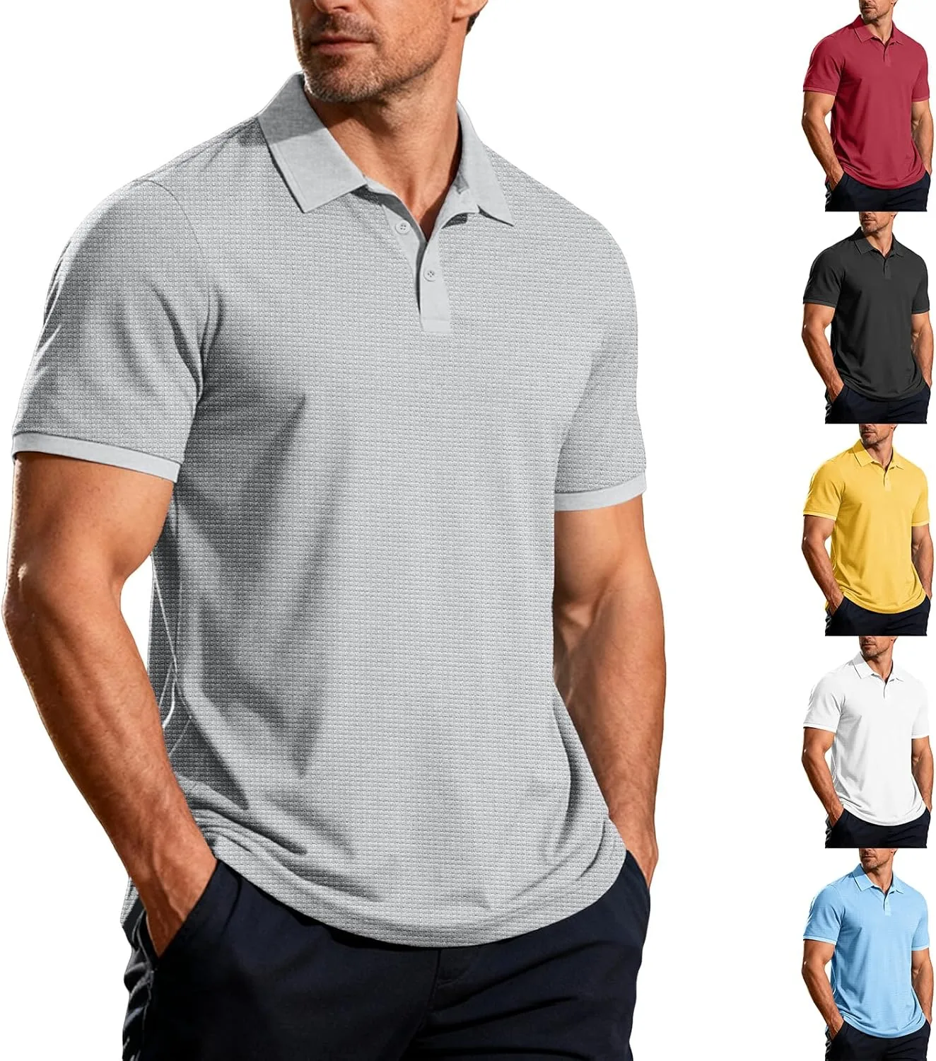 Мужская поло с коротким рукавом из легкой вафельной ткани
Мужская поло с коротким рукавом из легкой вафельной ткани