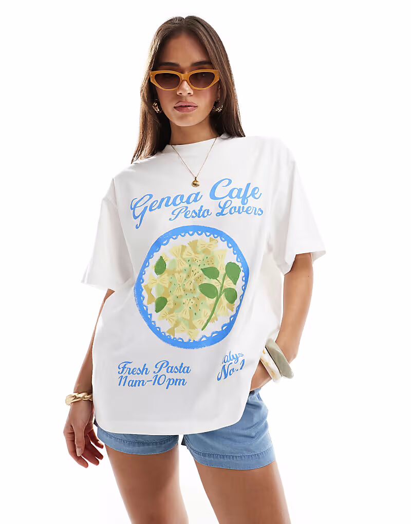 Футболка свободного кроя ASOS DESIGN с принтом пасты кремового цвета 
Футболка свободного кроя ASOS DESIGN с принтом пасты кремового цвета