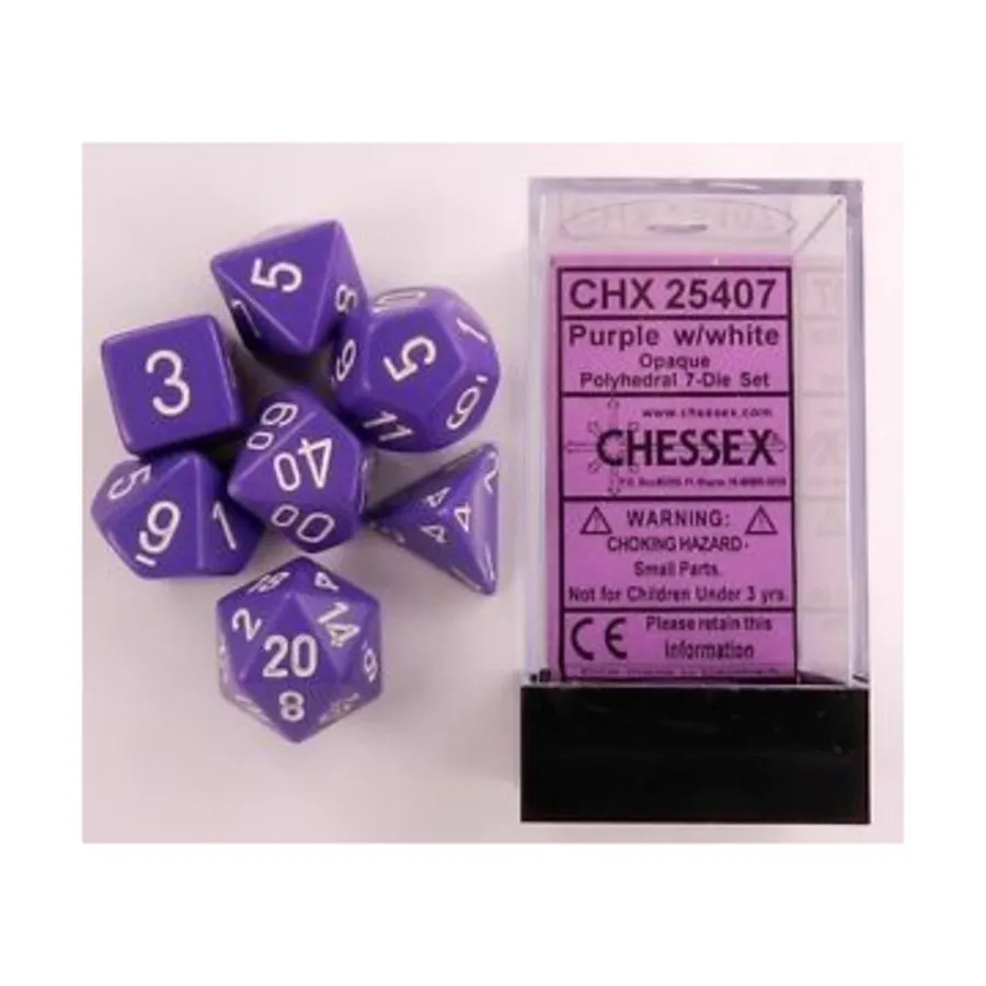 Полиэфирный комплект Фиолетовый с белым (7), Dice - Opaque - Poly Sets (Chessex)
Полиэфирный комплект Фиолетовый с белым (7), Dice - Opaque - Poly Sets (Chessex)