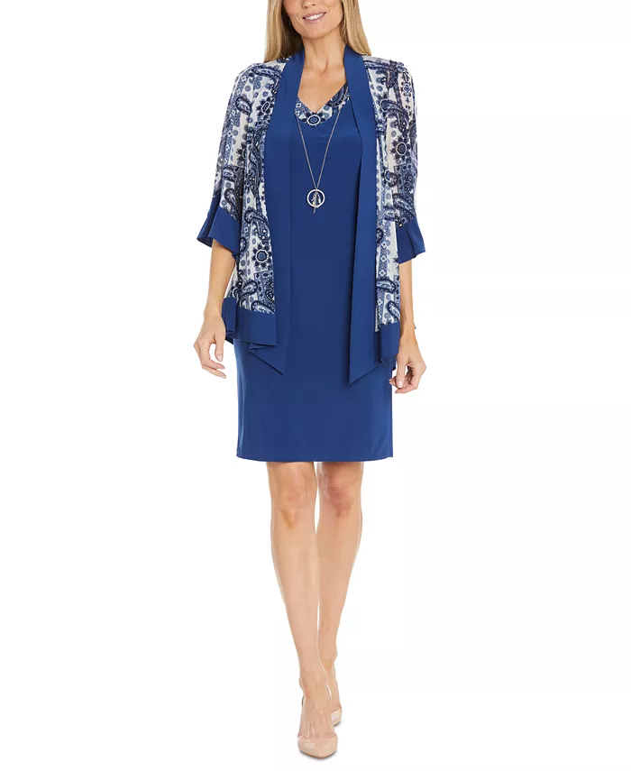 Женский комплект из двух частей: жакет с принтом и платье с ожерельем R & M Richards, синий
Женский комплект из двух частей: жакет с принтом и платье с ожерельем R & M Richards, синий