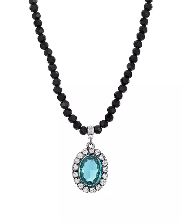 Ожерелье с овальными черными бусинами в оправе из кристаллов и топаза, регулируемое по размеру 2028, blue