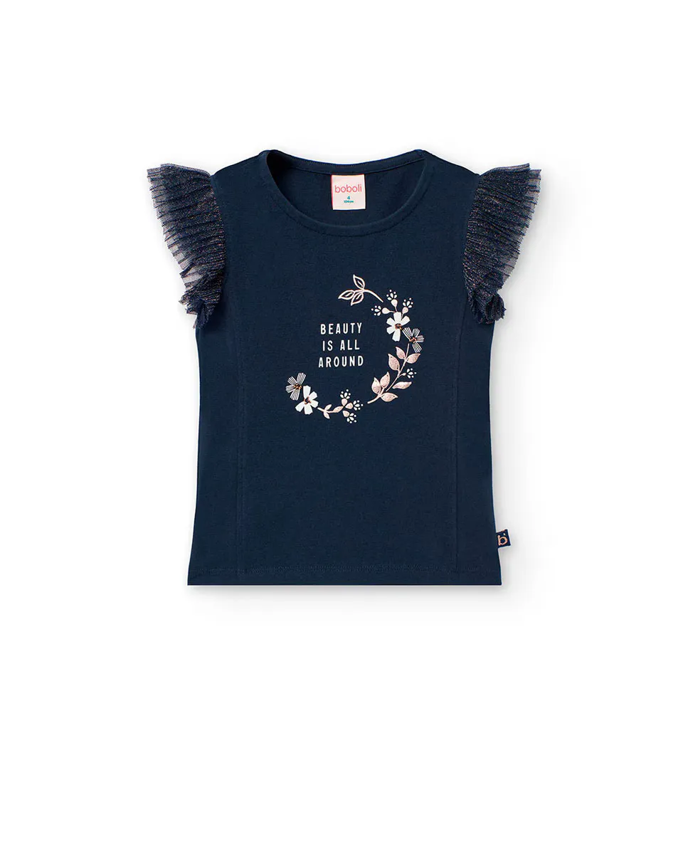 Футболка для девочки со сборчатыми рукавами и дизайном спереди Boboli, тёмно-синий
Футболка для девочки со сборчатыми рукавами и дизайном спереди Boboli, тёмно-синий