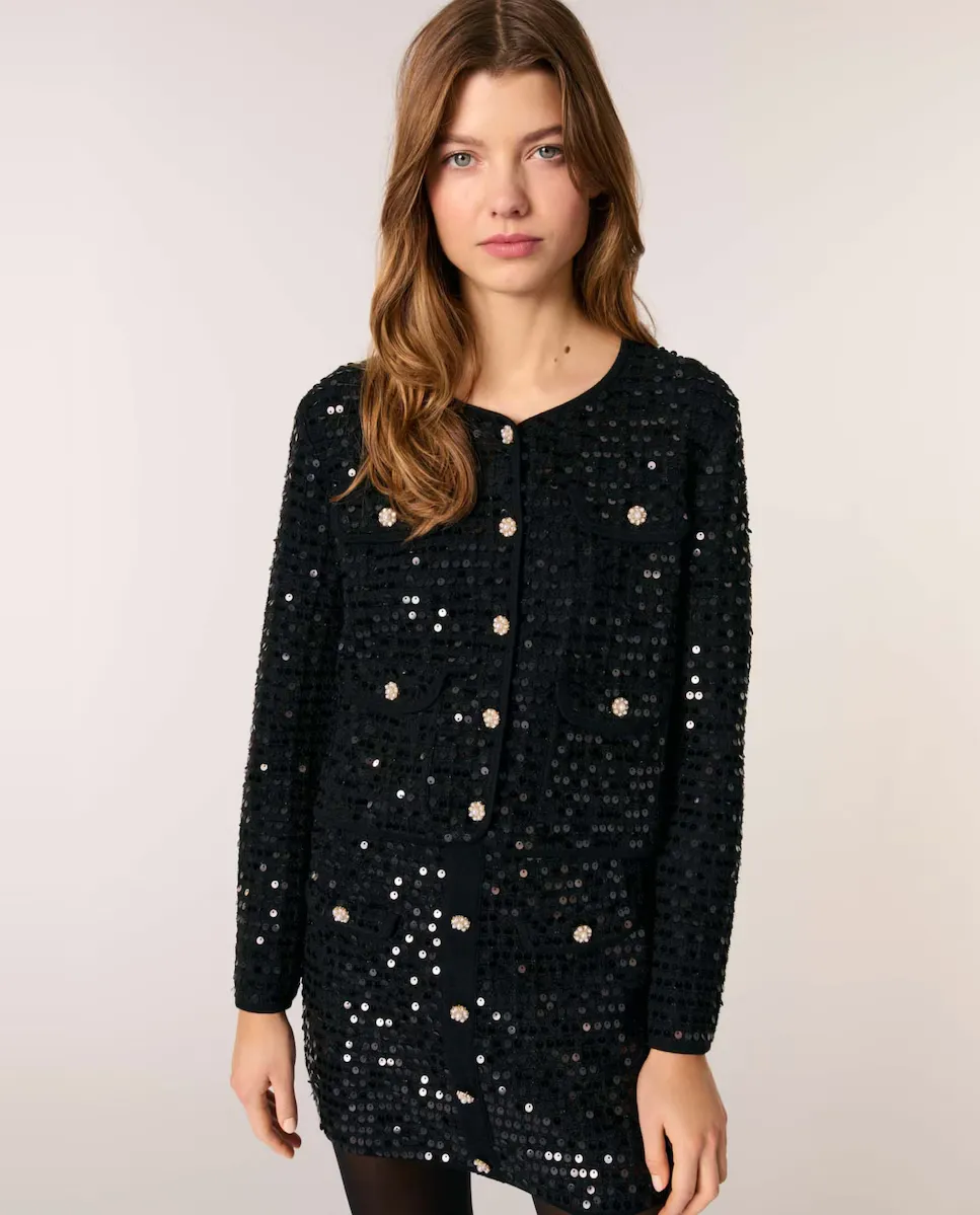 Женский короткий кардиган с пайетками Maje, чёрный
Женский короткий кардиган с пайетками Maje, чёрный