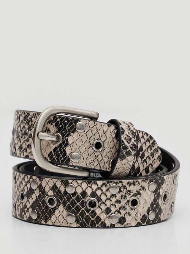 Кожаный ремень со змеиным принтом и люверсами HUSH, Ecru/Black
Кожаный ремень со змеиным принтом и люверсами HUSH, Ecru/Black
