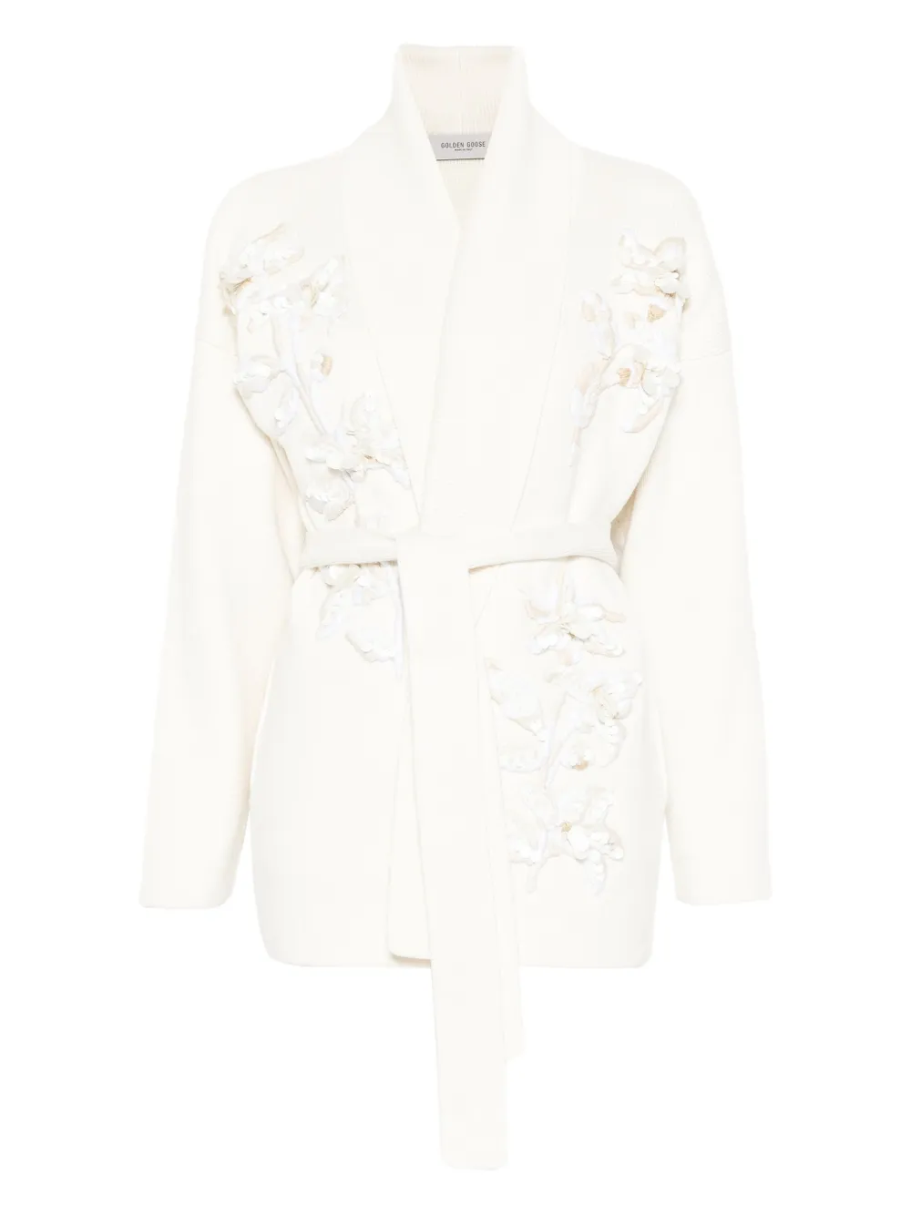 Кардиган с поясом и цветочным декором GOLDEN GOOSE, нейтральный 
Кардиган с поясом и цветочным декором GOLDEN GOOSE, нейтральный