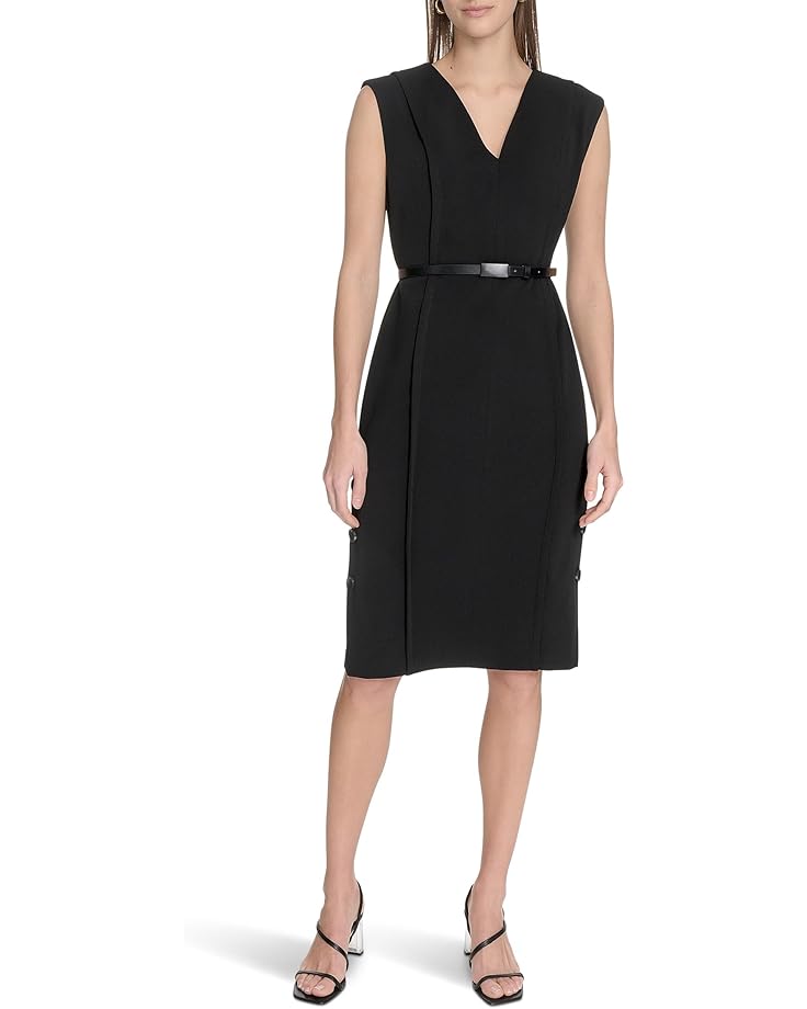 Платье Calvin Klein Solid Scuba Crepe V-neck Sheath, черный 
Платье Calvin Klein Solid Scuba Crepe V-neck Sheath, черный