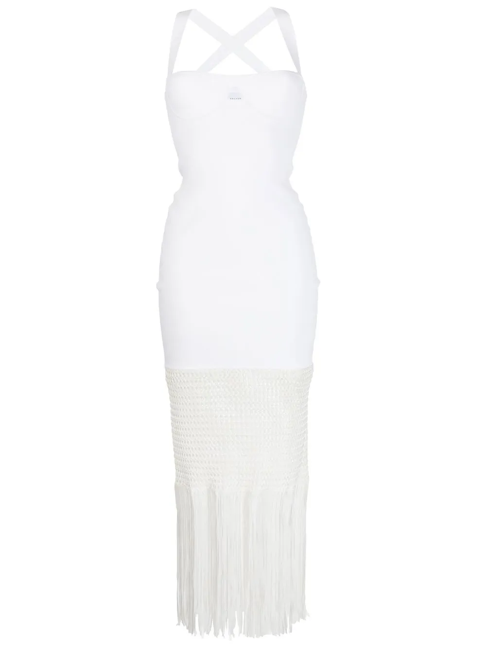 Платье миди в технике макраме с бахромой Galvan, белый 
Платье миди в технике макраме с бахромой Galvan, белый