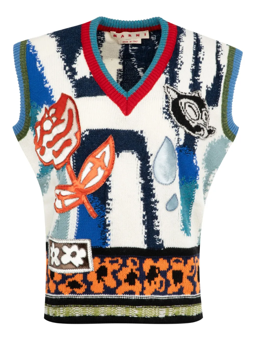 Свитер с V-образным вырезом и цветочной аппликацией Marni, синий
Свитер с V-образным вырезом и цветочной аппликацией Marni, синий