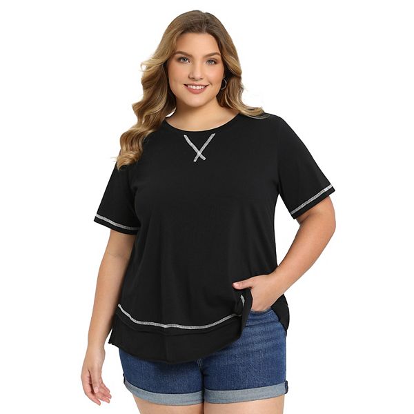 Футболка женская летняя Plus size с коротким рукавом и круглым вырезом Grace & Grandeur, Black
Футболка женская летняя Plus size с коротким рукавом и круглым вырезом Grace & Grandeur, Black