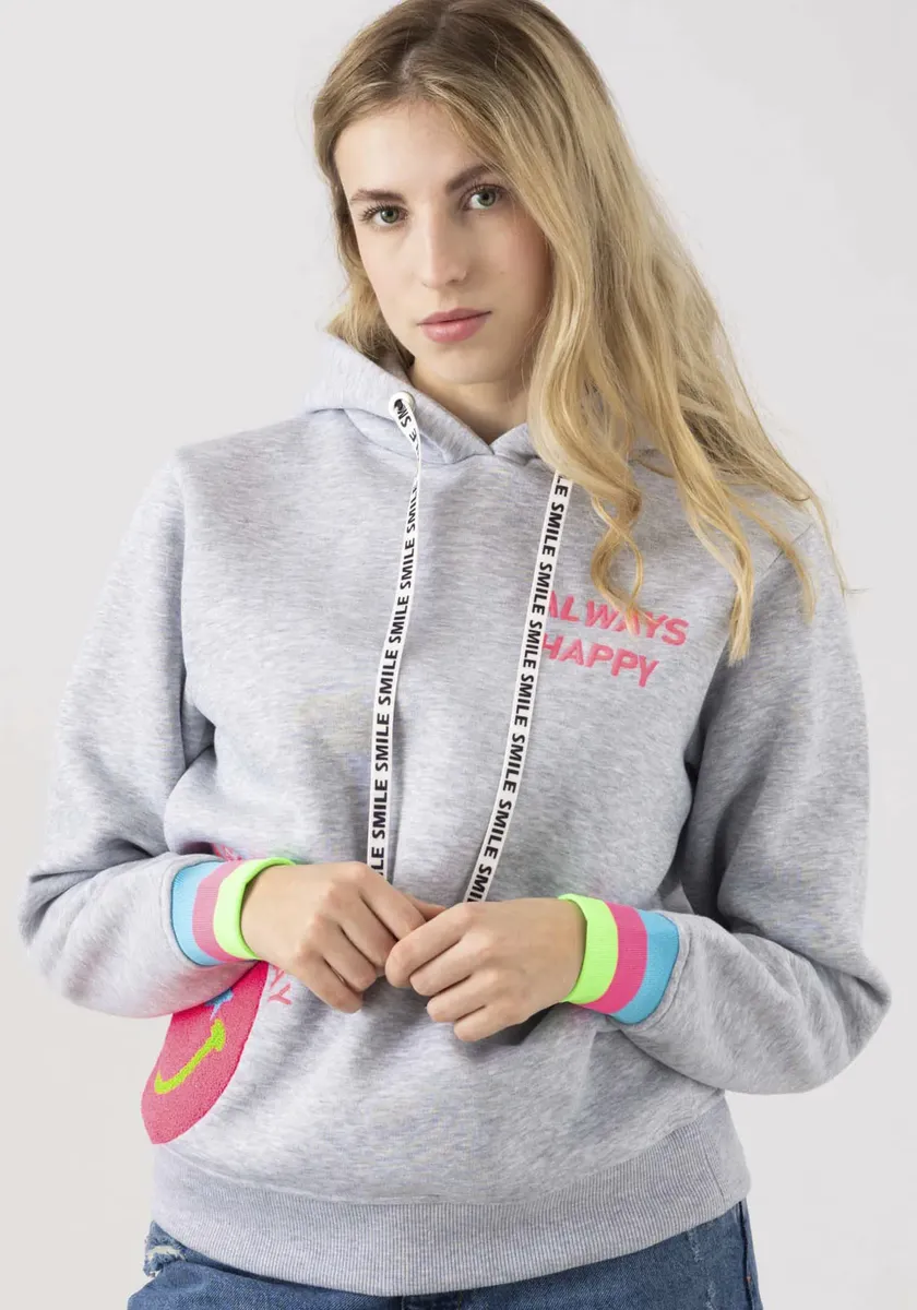 Толстовка Zwillingsherz "Always Happy", полоски с капюшоном с принтом, серый 
Толстовка Zwillingsherz "Always Happy", полоски с капюшоном с принтом, серый