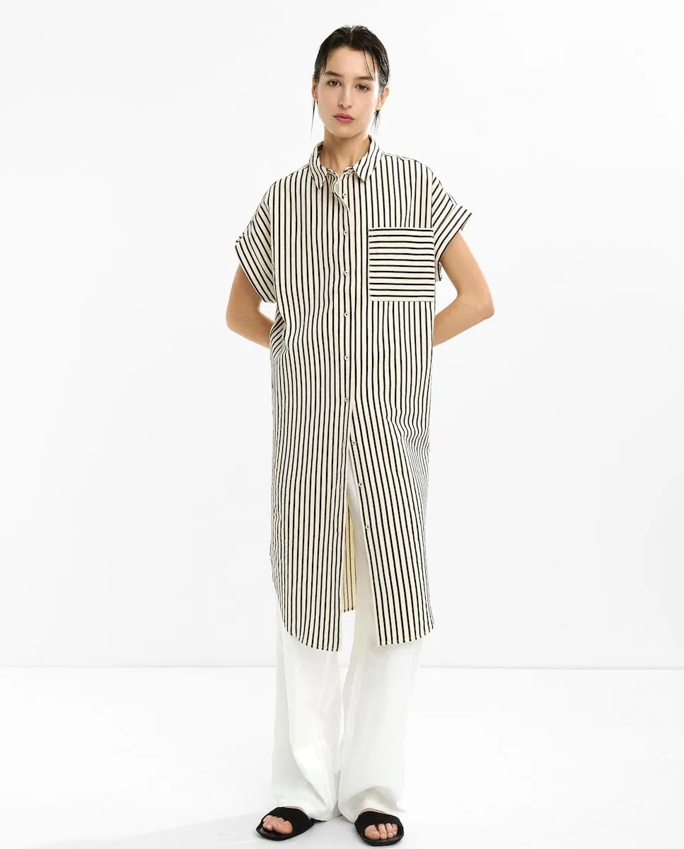 Короткий рубашечный сарафан в полоску Parfois, черный
Короткий рубашечный сарафан в полоску Parfois, черный