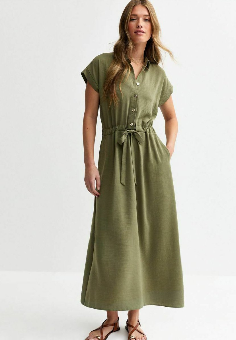 Платье-рубашка DRAWSTRING TEXTURED MIDI New Look, хаки 
Платье-рубашка DRAWSTRING TEXTURED MIDI New Look, хаки