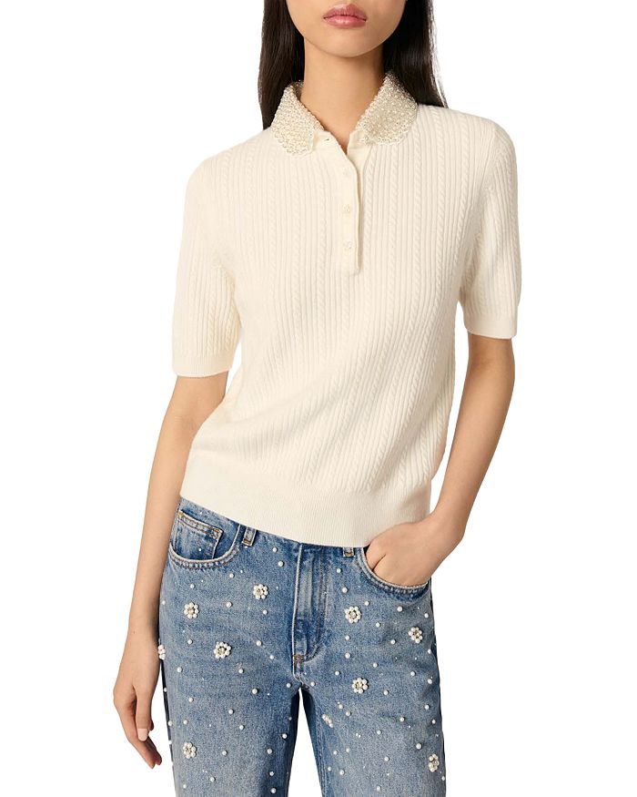 Трикотажный свитер-поло с ювелирным воротником Maje, слоновая кость/кремовый
Трикотажный свитер-поло с ювелирным воротником Maje, слоновая кость/кремовый