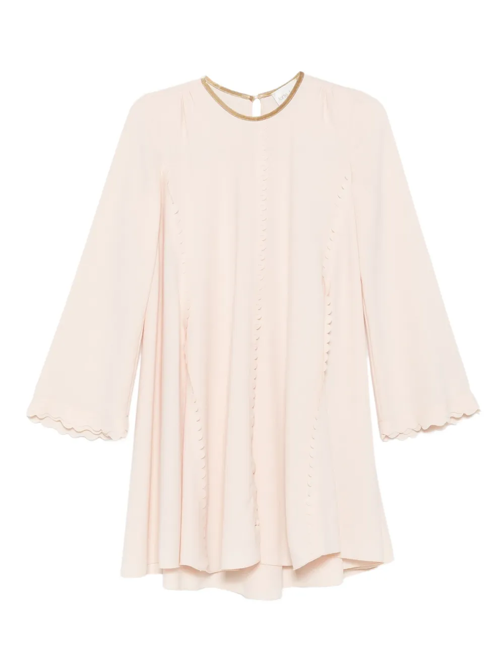 Мини-платье с круглым вырезом и отделкой фестончатым краем Forte Forte, нейтральный 
Мини-платье с круглым вырезом и отделкой фестончатым краем Forte Forte, нейтральный