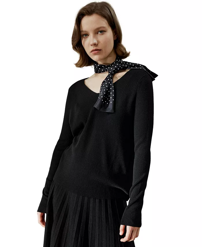 Женский свитер из ультратонкой мериносовой шерсти с V-образным вырезом LILYSILK, черный
Женский свитер из ультратонкой мериносовой шерсти с V-образным вырезом LILYSILK, черный