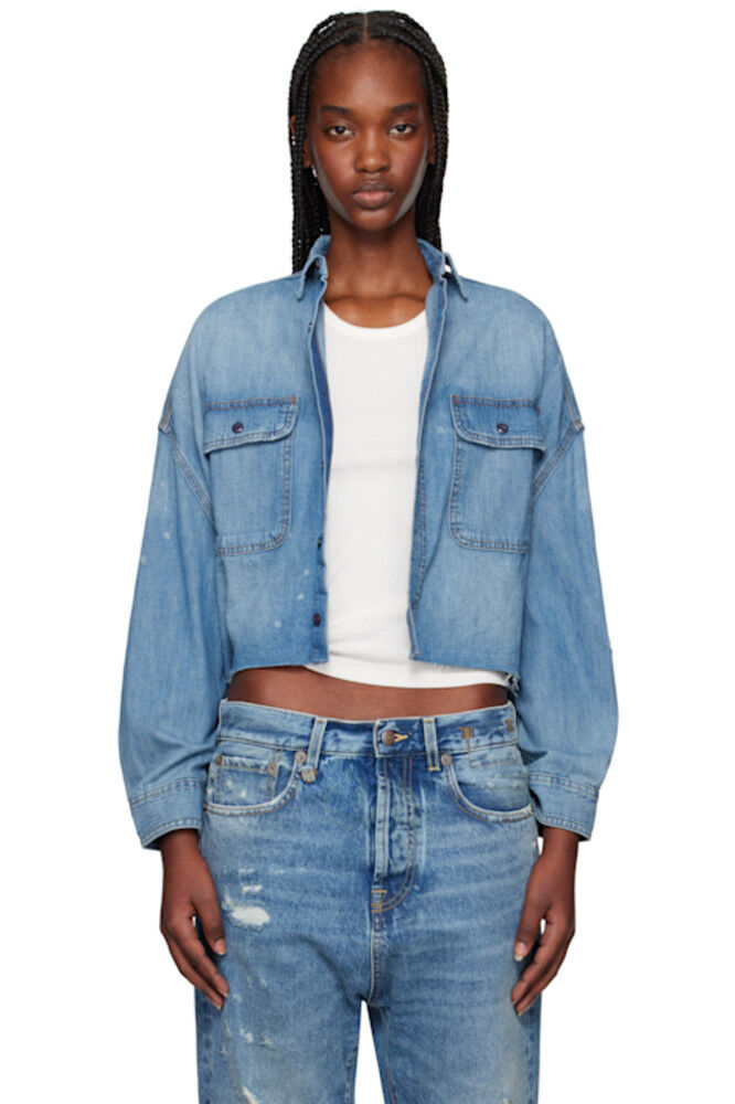 Синяя укороченная джинсовая рубашка R13
Синяя укороченная джинсовая рубашка R13