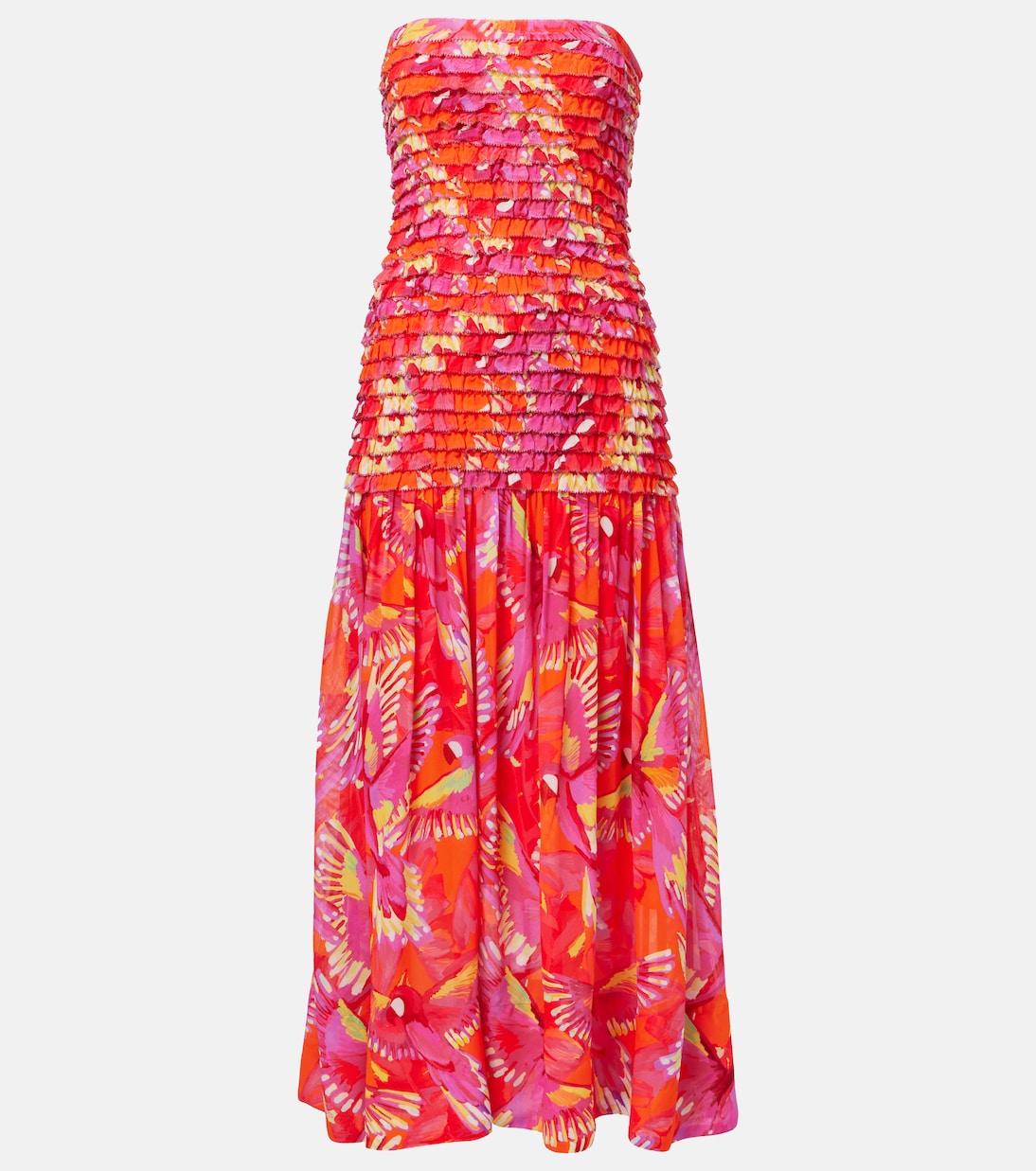 Летящие птицы плиссированное макси-платье Farm Rio, Flying Birds Orange 
Летящие птицы плиссированное макси-платье Farm Rio, Flying Birds Orange