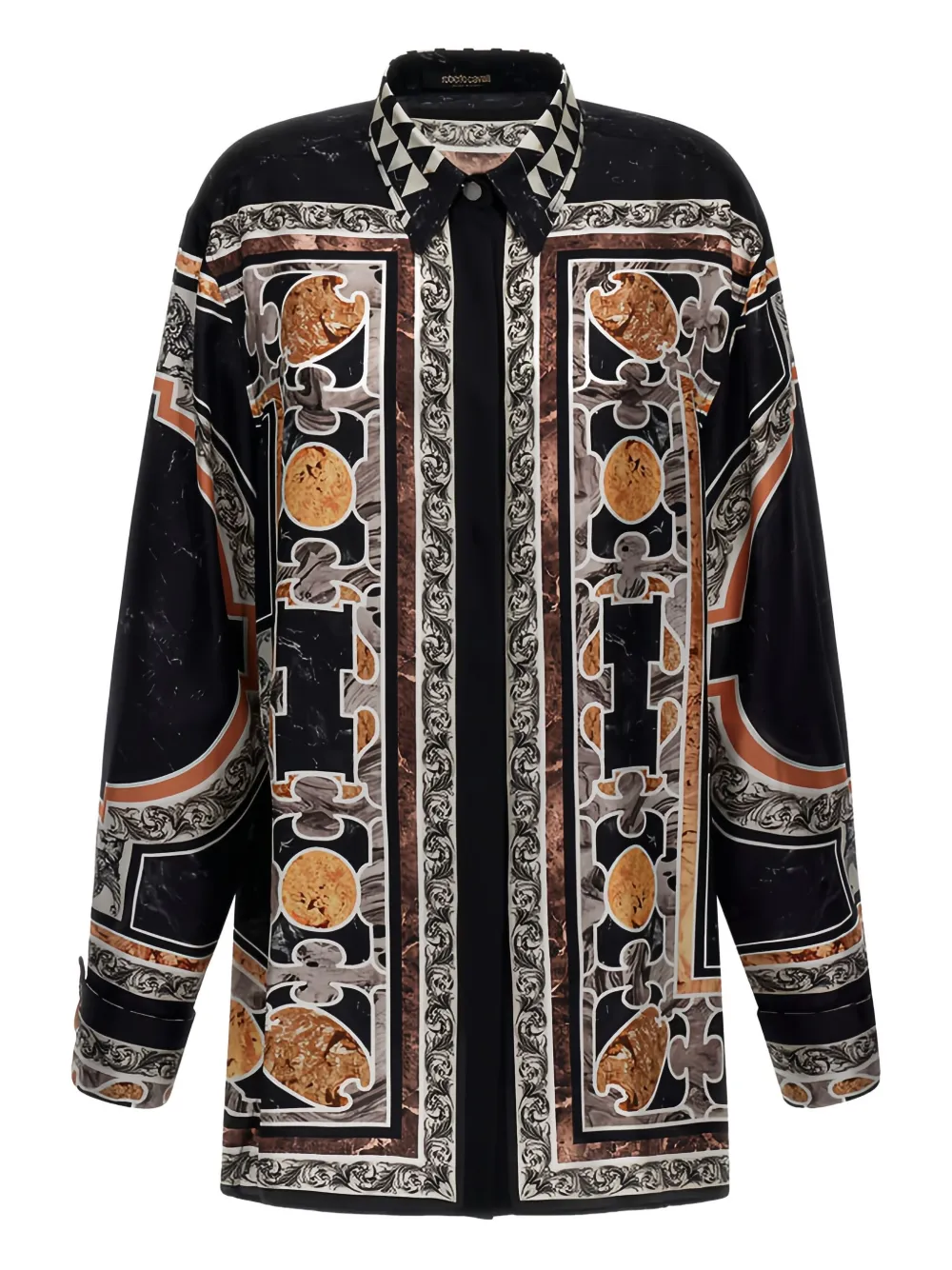 Шелковое платье с принтом в стиле барокко Roberto Cavalli, черный
Шелковое платье с принтом в стиле барокко Roberto Cavalli, черный