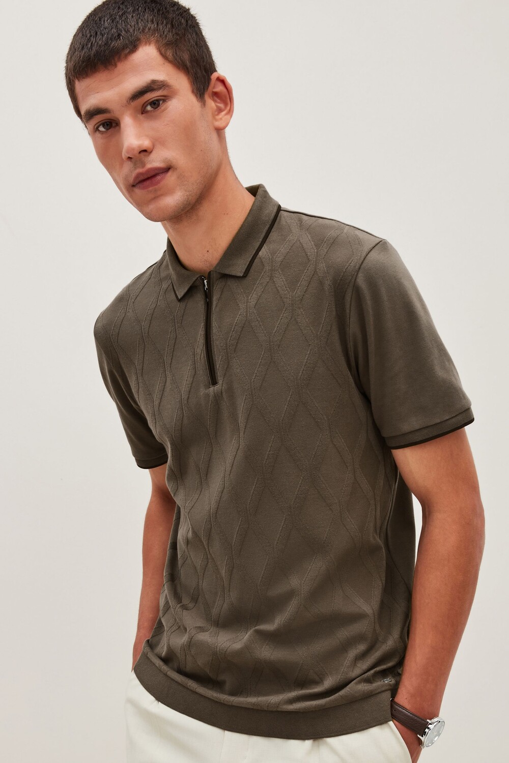 Текстурированная рубашка-поло Next, коричневый 
Текстурированная рубашка-поло Next, коричневый