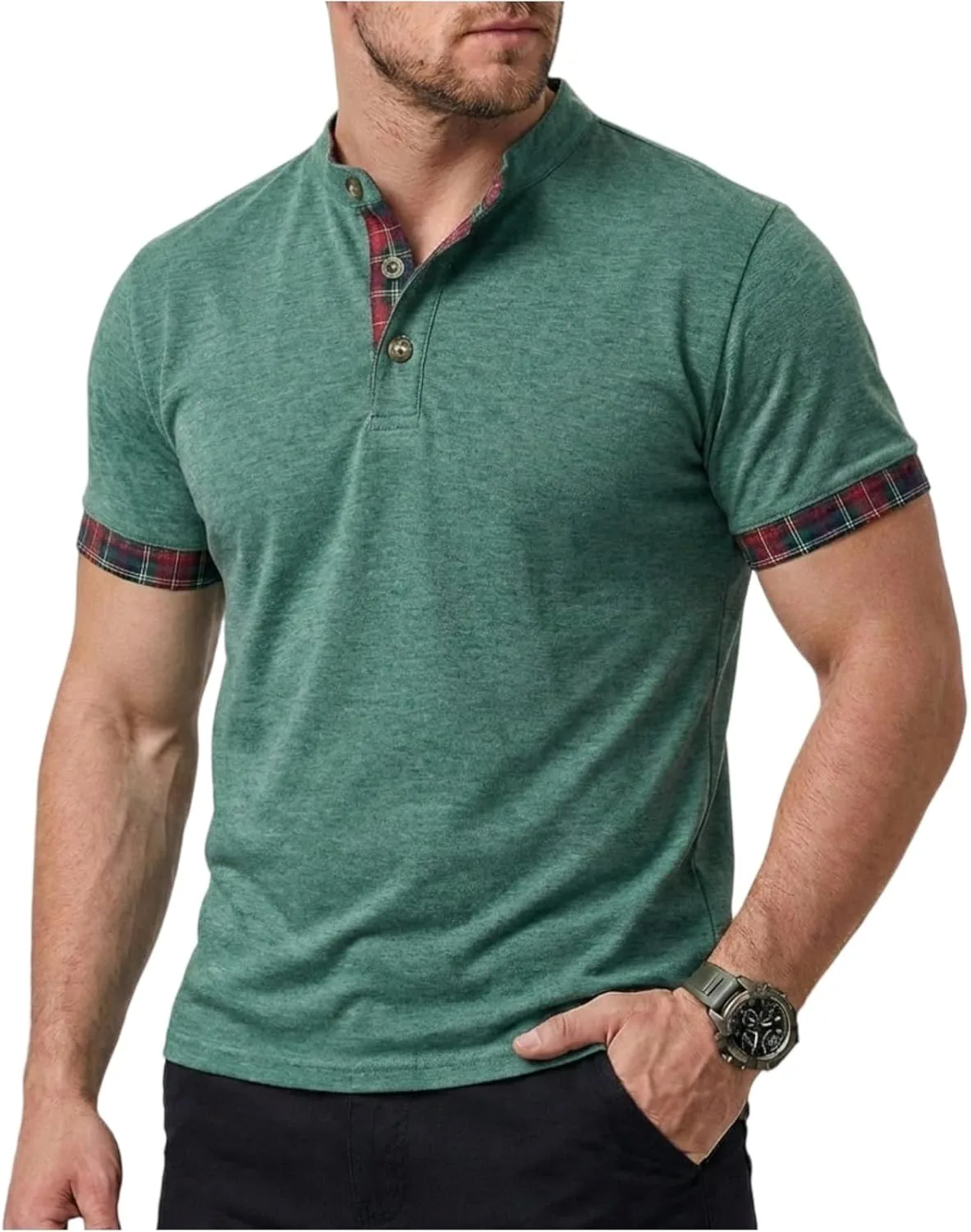 Мужская футболка Henley с коротким рукавом и клетчатой отделкой RODYETQQ
Мужская футболка Henley с коротким рукавом и клетчатой отделкой RODYETQQ