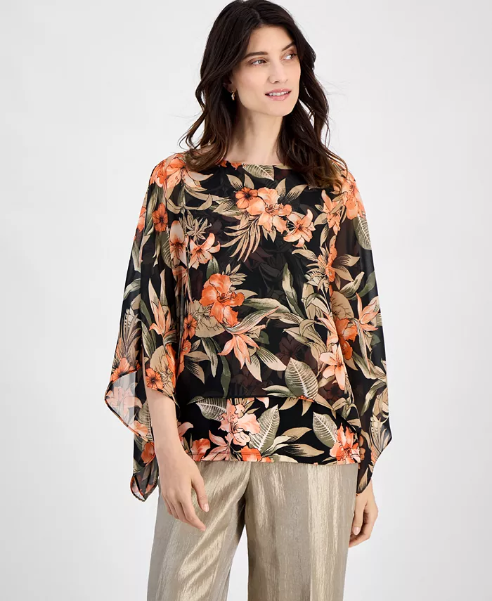 Женская блуза-пончо с цветочным принтом и рукавом 3/4 Kasper, черный
Женская блуза-пончо с цветочным принтом и рукавом 3/4 Kasper, черный