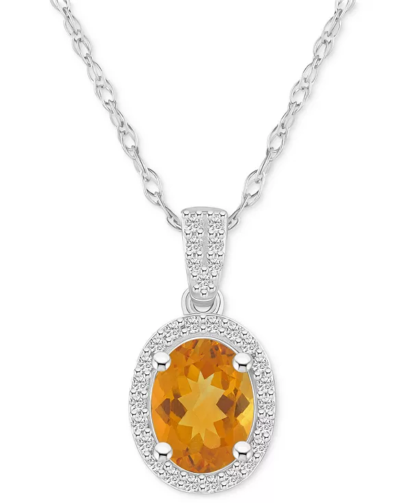 Ожерелье с овальным кулоном из 10-каратного белого золота с выращенным в лаборатории изумрудом (1 карат) и выращенным в лаборатории белым сапфиром (1/6 карата) Macy'S, citrine