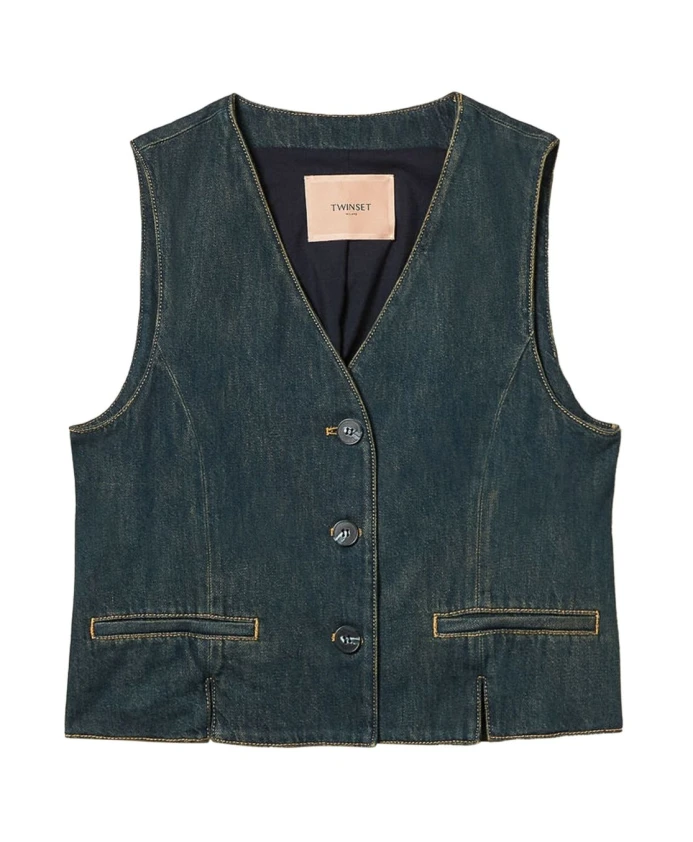 Джинсовая куртка с V-образным вырезом, темно-синяя, хлопок. Twinset, синий
Джинсовая куртка с V-образным вырезом, темно-синяя, хлопок. Twinset, синий