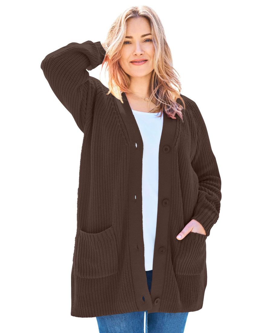 Кардиган-шейкер на пуговицах большого размера Woman Within, Chocolate
Кардиган-шейкер на пуговицах большого размера Woman Within, Chocolate