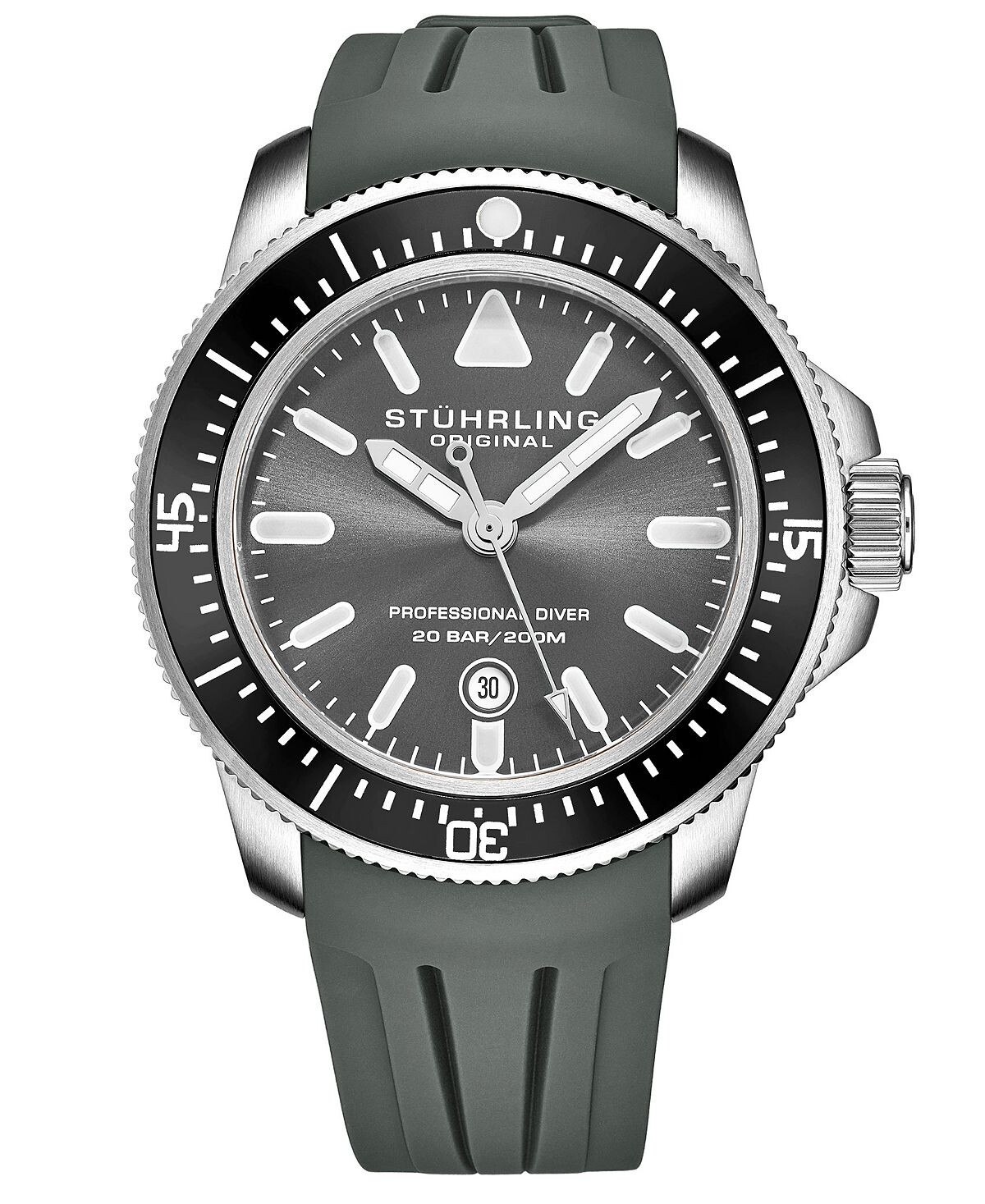 Мужские серые часы с силиконовым резиновым ремешком, 43 мм Stuhrling 
Мужские серые часы с силиконовым резиновым ремешком, 43 мм Stuhrling