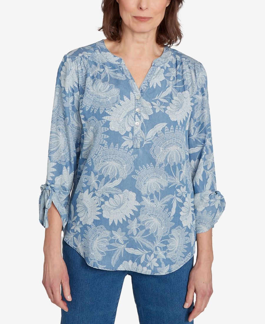 Классическая женская однотонная футболка-поло из лиоцелла с цветочным принтом Alfred Dunner, Blue
Классическая женская однотонная футболка-поло из лиоцелла с цветочным принтом Alfred Dunner, Blue