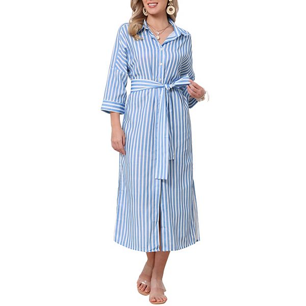 Повседневное платье-рубашка в полоску с поясом и разрезом Inspire Chic, Blue
Повседневное платье-рубашка в полоску с поясом и разрезом Inspire Chic, Blue