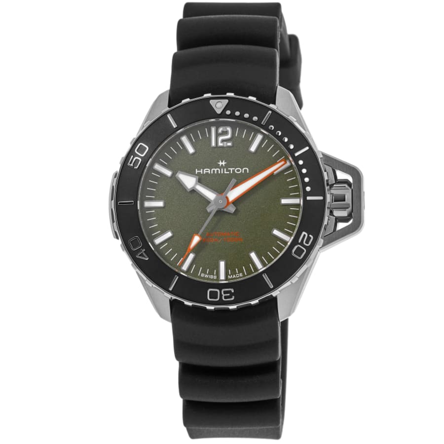 Hamilton Khaki Navy Frogman Автоматические мужские часы с зеленым циферблатом и резиновым ремешком H77455360
Hamilton Khaki Navy Frogman Автоматические мужские часы с зеленым циферблатом и резиновым ремешком H77455360