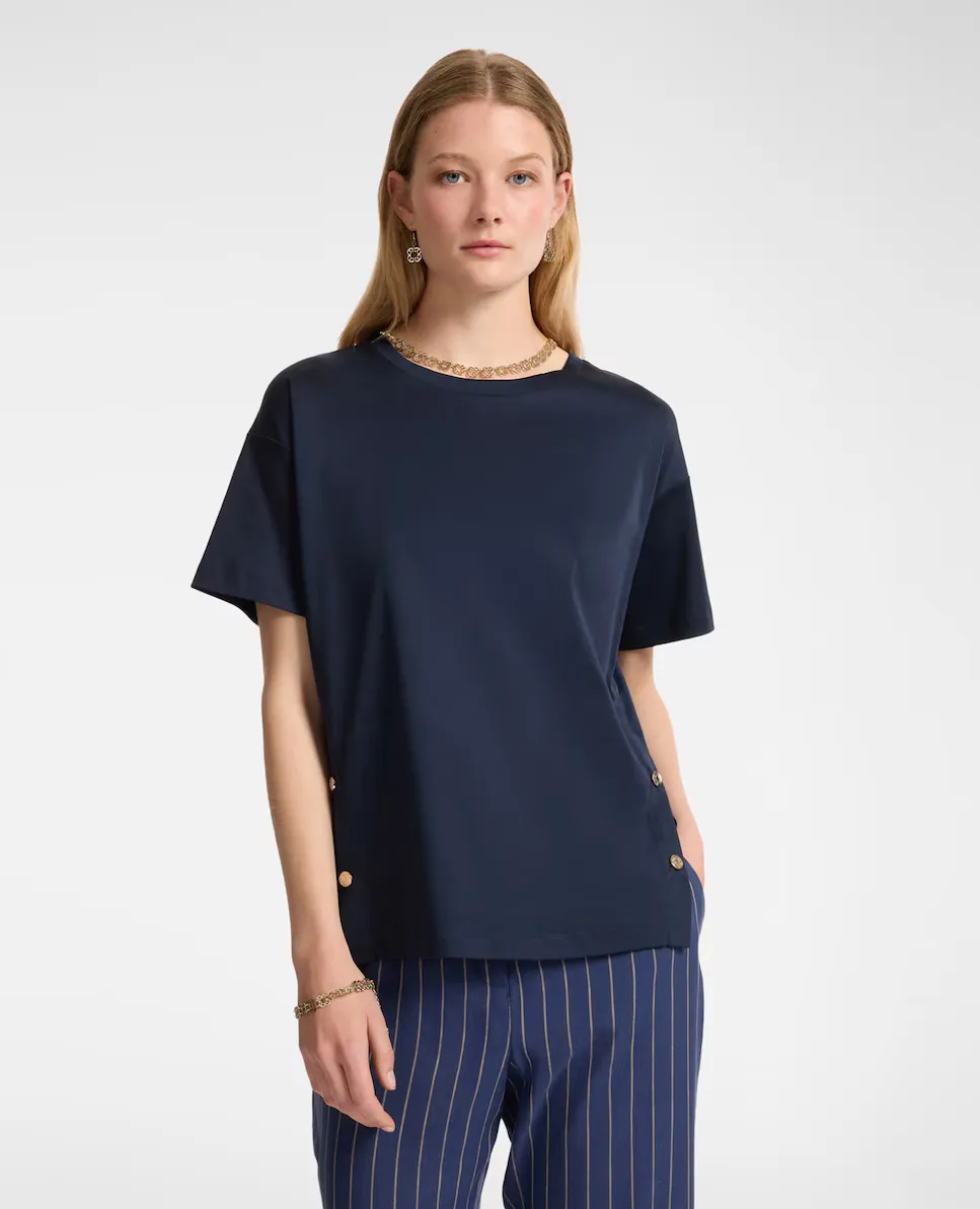 Женская футболка с коротким рукавом и пуговицами на разрезах Elena Miró, синий
Женская футболка с коротким рукавом и пуговицами на разрезах Elena Miró, синий