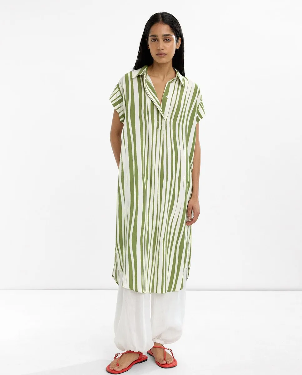 Хлопковый сарафан с коротким рукавом и полосатым принтом Parfois, белый/зеленый
Хлопковый сарафан с коротким рукавом и полосатым принтом Parfois, белый/зеленый