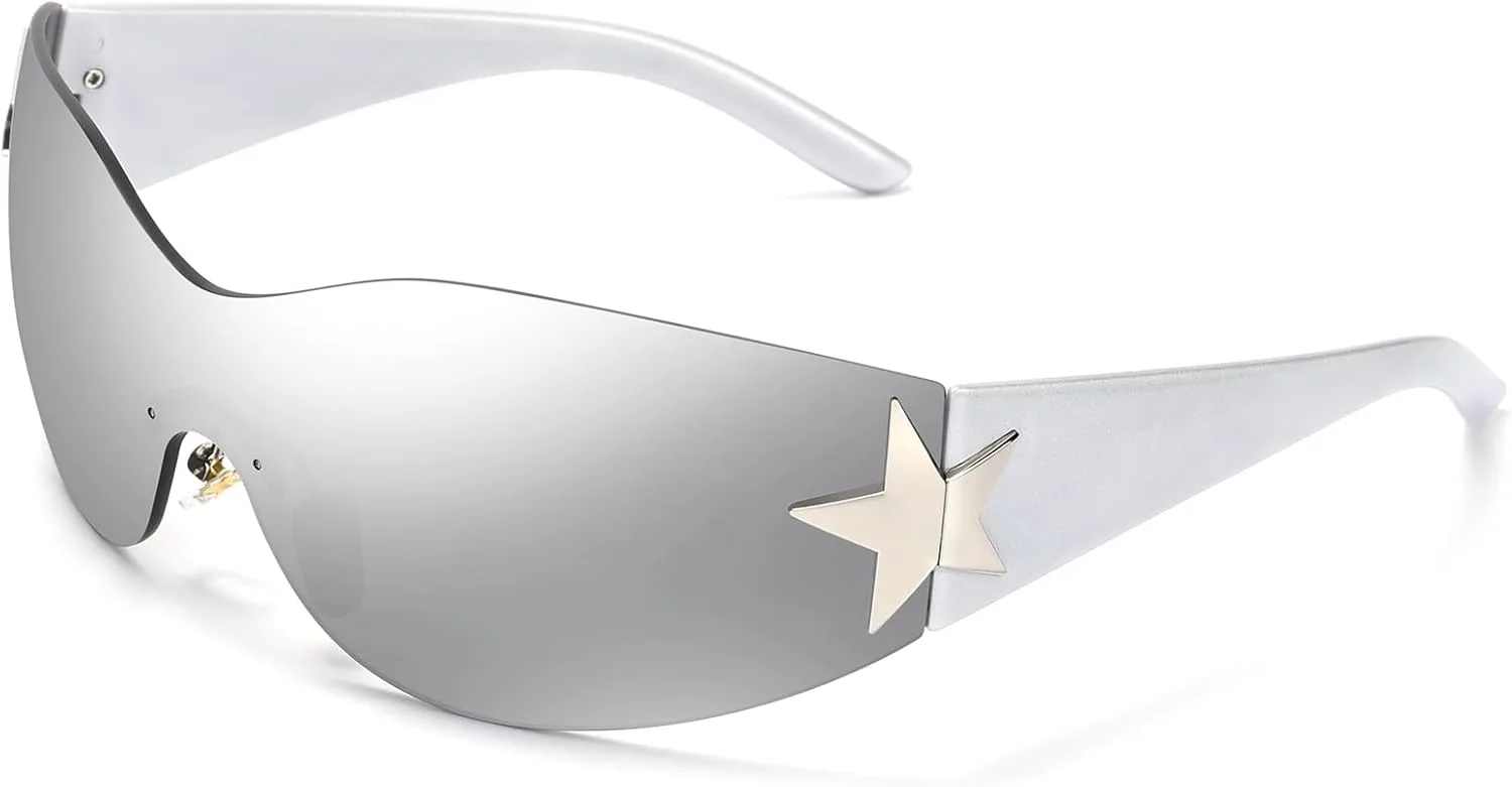 Солнцезащитные очки Y2K большого размера без оправы – поляризованные, с защитой от УФ-излучения UV400, облегающие, модные, для женщин и мужчин Plinvo, Silver
Солнцезащитные очки Y2K большого размера без оправы – поляризованные, с защитой от УФ-излучения UV400, облегающие, модные, для женщин и мужчин Plinvo, Silver