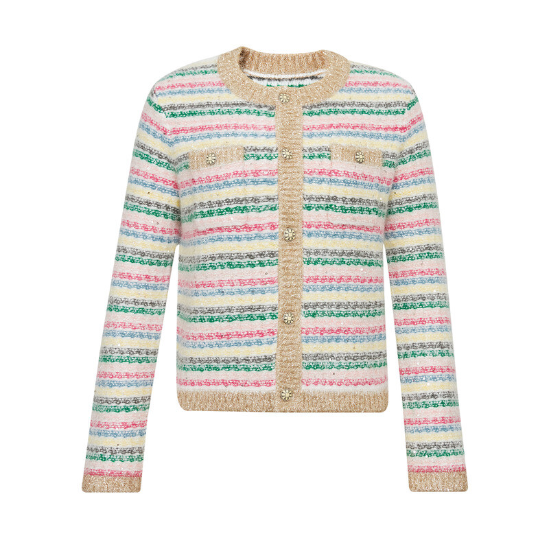 Кардиган Deep Breath в полоску с золотыми и серебряными пуговицами, цветные полосы
Кардиган Deep Breath в полоску с золотыми и серебряными пуговицами, цветные полосы