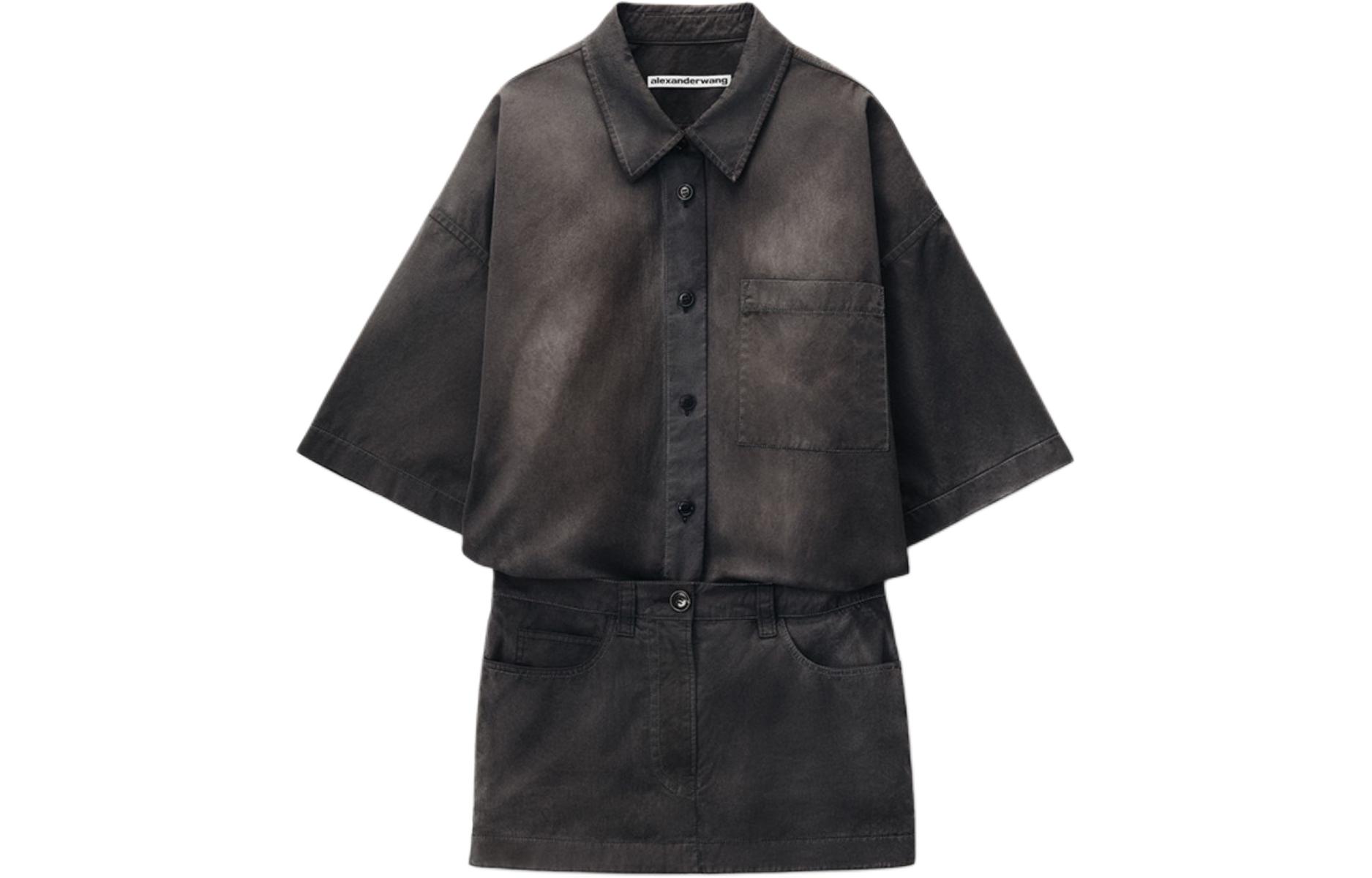 SS24 Короткий Рукав Платье Женское Постиранный Черный Жемчуг Alexander Wang 
SS24 Короткий Рукав Платье Женское Постиранный Черный Жемчуг Alexander Wang