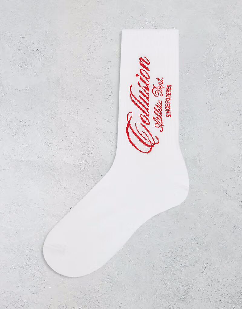 COLLUSION Унисекс белые носки с красным принтом
COLLUSION Унисекс белые носки с красным принтом